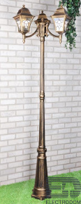 Уличный трехрожковый светильник на столбе Elektrostandart Altair F/3 черное золото - цена и фото
